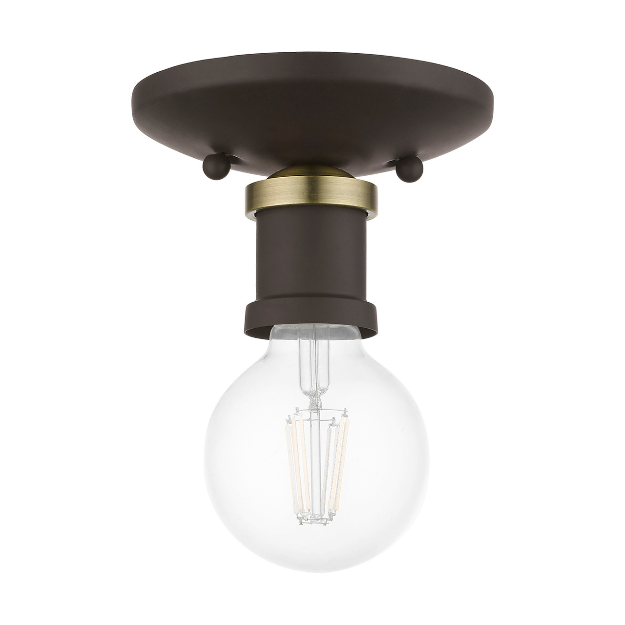 LIVEX LIGHTING 47160-07 1 Light Bronze with Antique Brass Accents Single Flush Mount