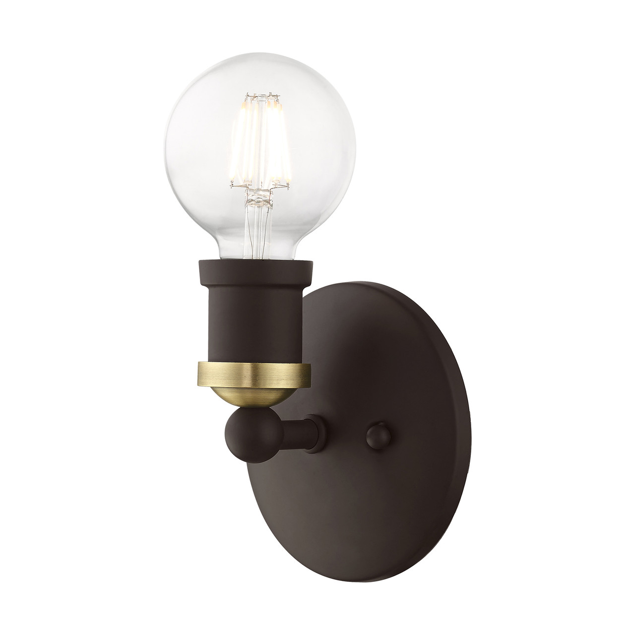 LIVEX LIGHTING 14420-07 1 Light Bronze with Antique Brass Accents ADA Single Vanity Sconce