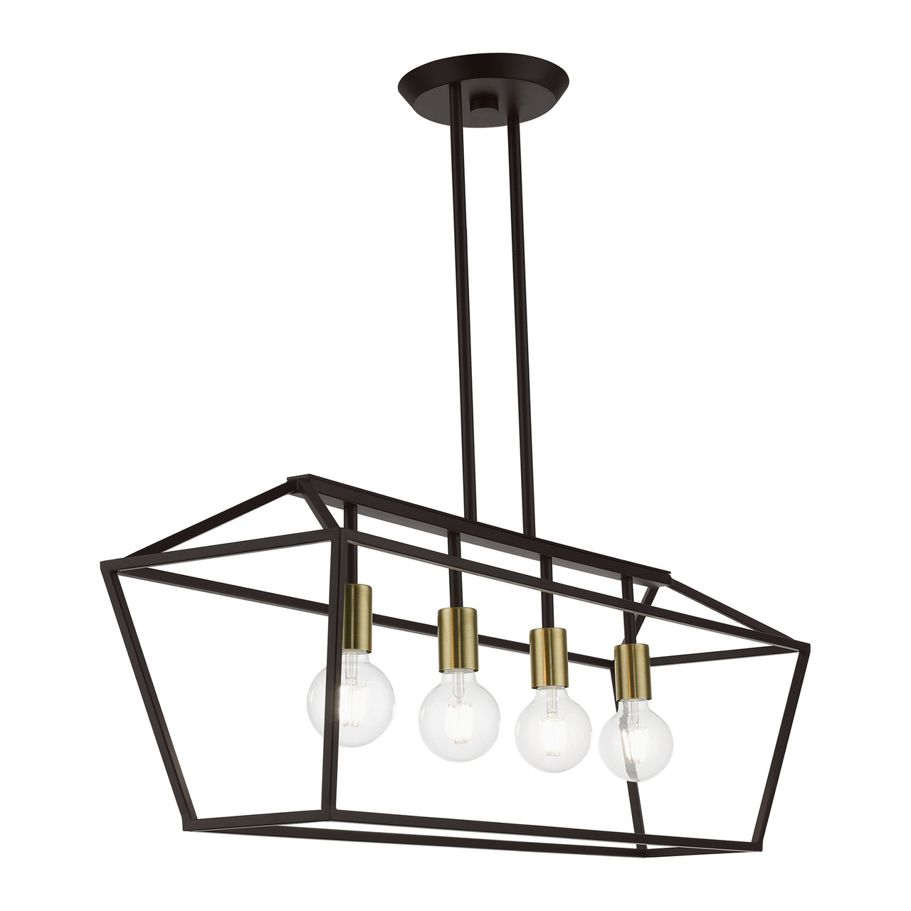 LIVEX LIGHTING 49437-07 4 Light Bronze with Antique Brass Accents Linear Chandelier