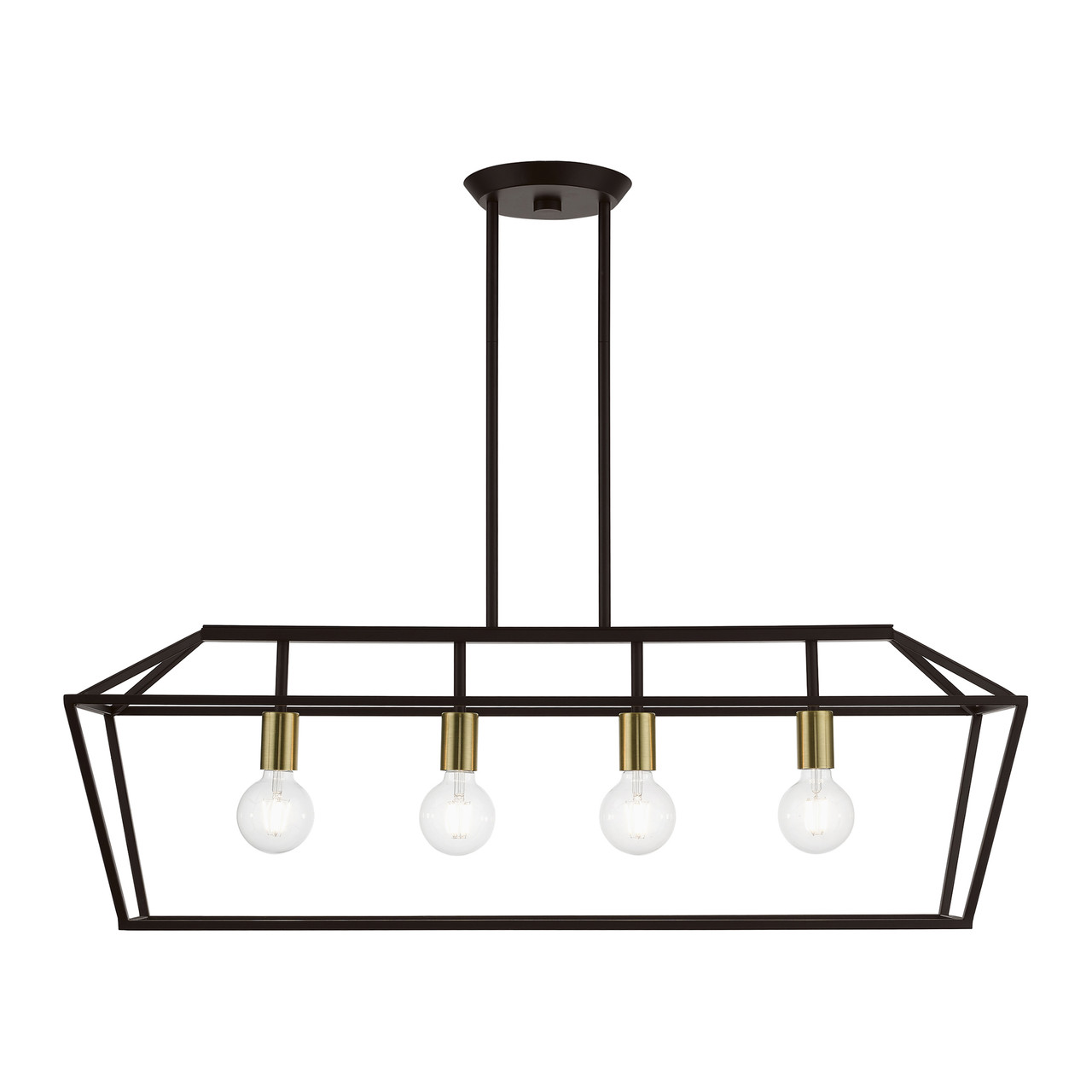 LIVEX LIGHTING 49437-07 4 Light Bronze with Antique Brass Accents Linear Chandelier