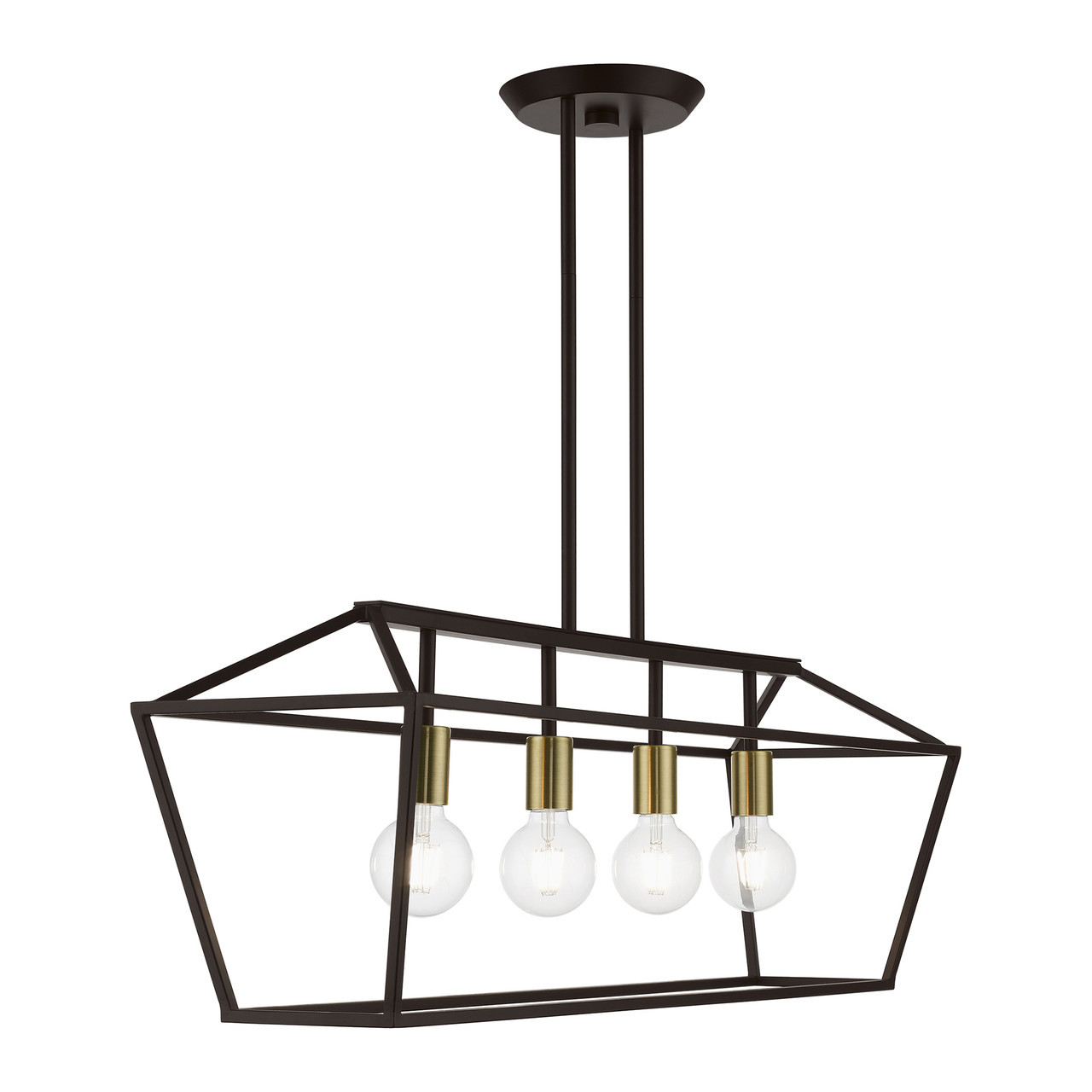 LIVEX LIGHTING 49437-07 4 Light Bronze with Antique Brass Accents Linear Chandelier