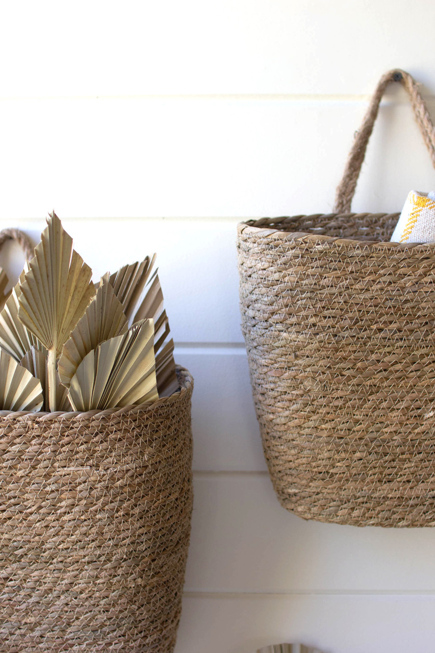 KALALOU CCHA1084 SET OF TWO TALL OVAL WOVEN SEAGRASS BASKETS