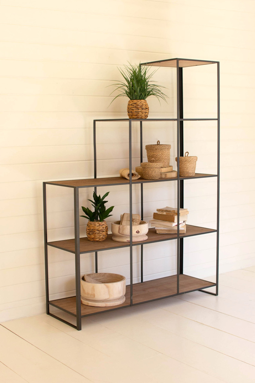 KALALOU CHW1382 STAIR STEP WOOD AND METAL DISPLAY UNIT