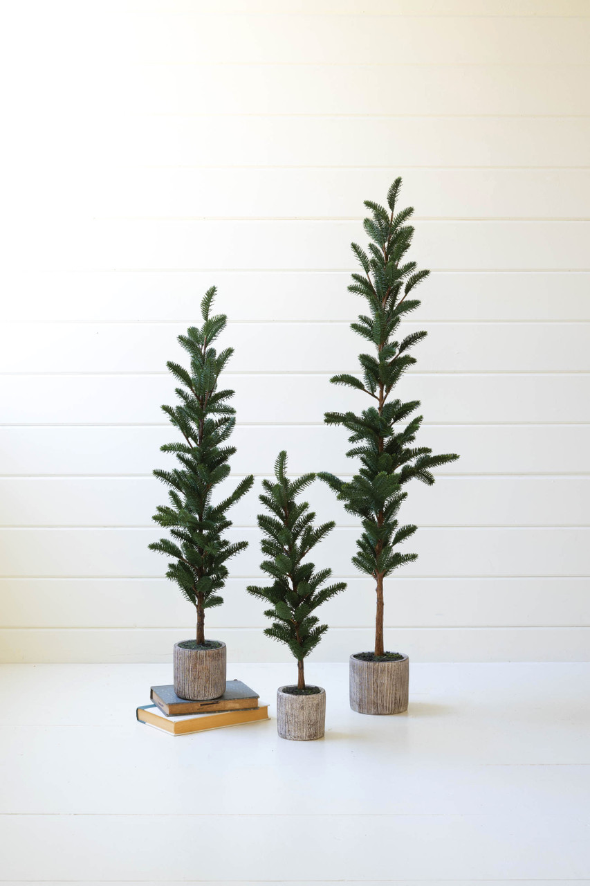 KALALOU CYF1440 SET OF THREE ARTIFICIAL PINE TREES IN CEMENT POTS