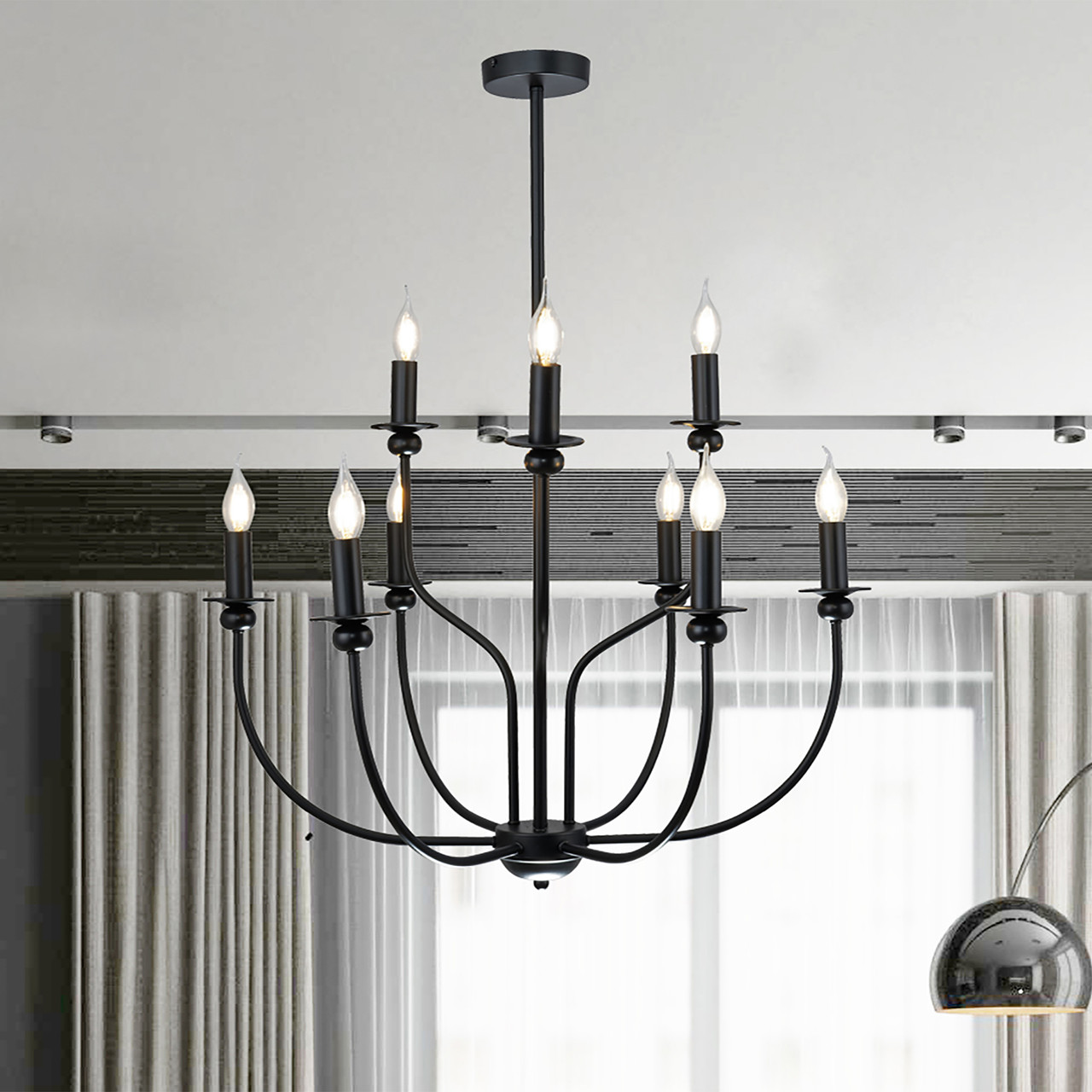 WAREHOUSE OF TIFFANY'S WTY875 Ayada 6 in. 9-Light
 Indoor Matte Black Finish Chandelier with Light Kit