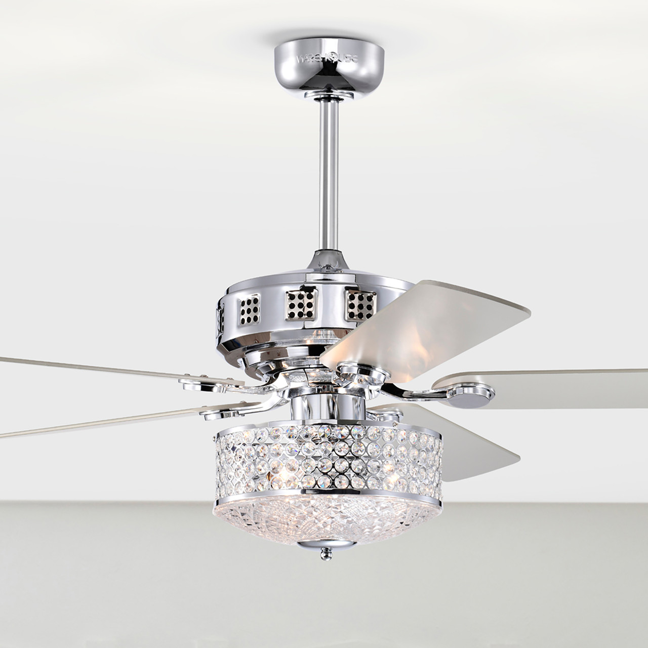 WAREHOUSE OF TIFFANY'S AY16Y16CR Callen 52 in. 3-Light Indoor Chrome Finish Ceiling Fan with Light Kit
