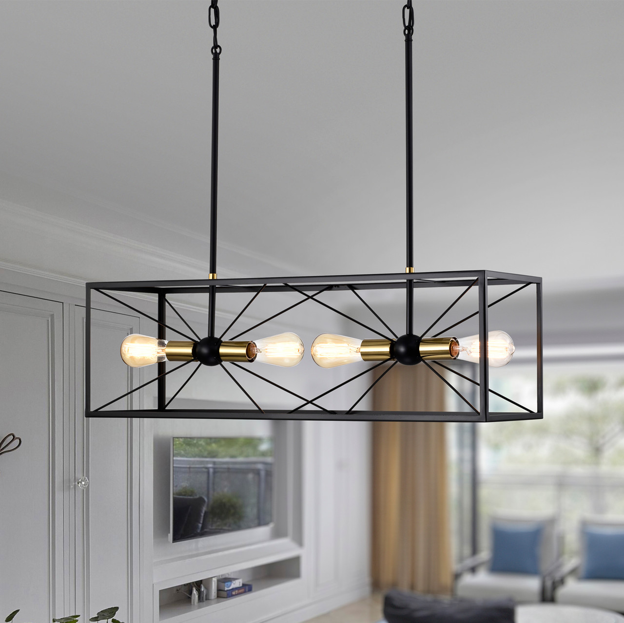 WAREHOUSE OF TIFFANY'S FD10016/4KB Judith 32 in. 4-Light Indoor Matte Black and Gold Finish Chandelier with Light Kit