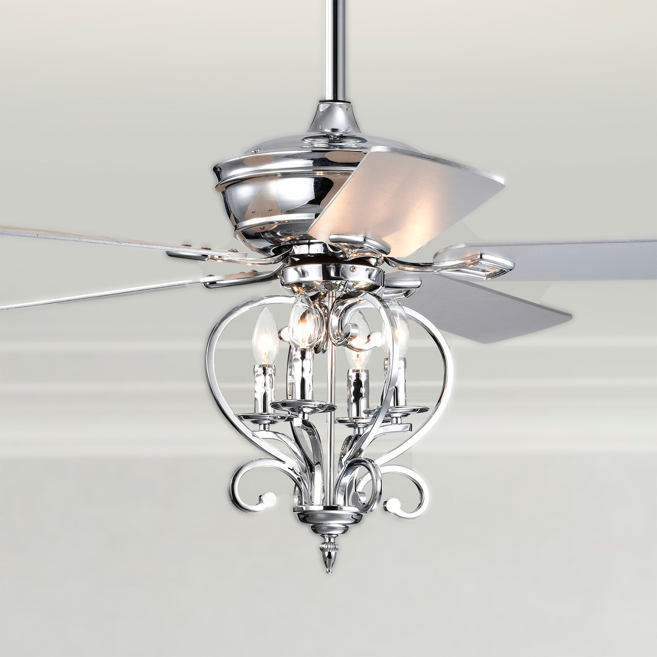 WAREHOUSE OF TIFFANY'S CFL-8500REMO/CH Kayla 52 in. 4-Light Indoor Chrome Finish Ceiling Fan with Light Kit