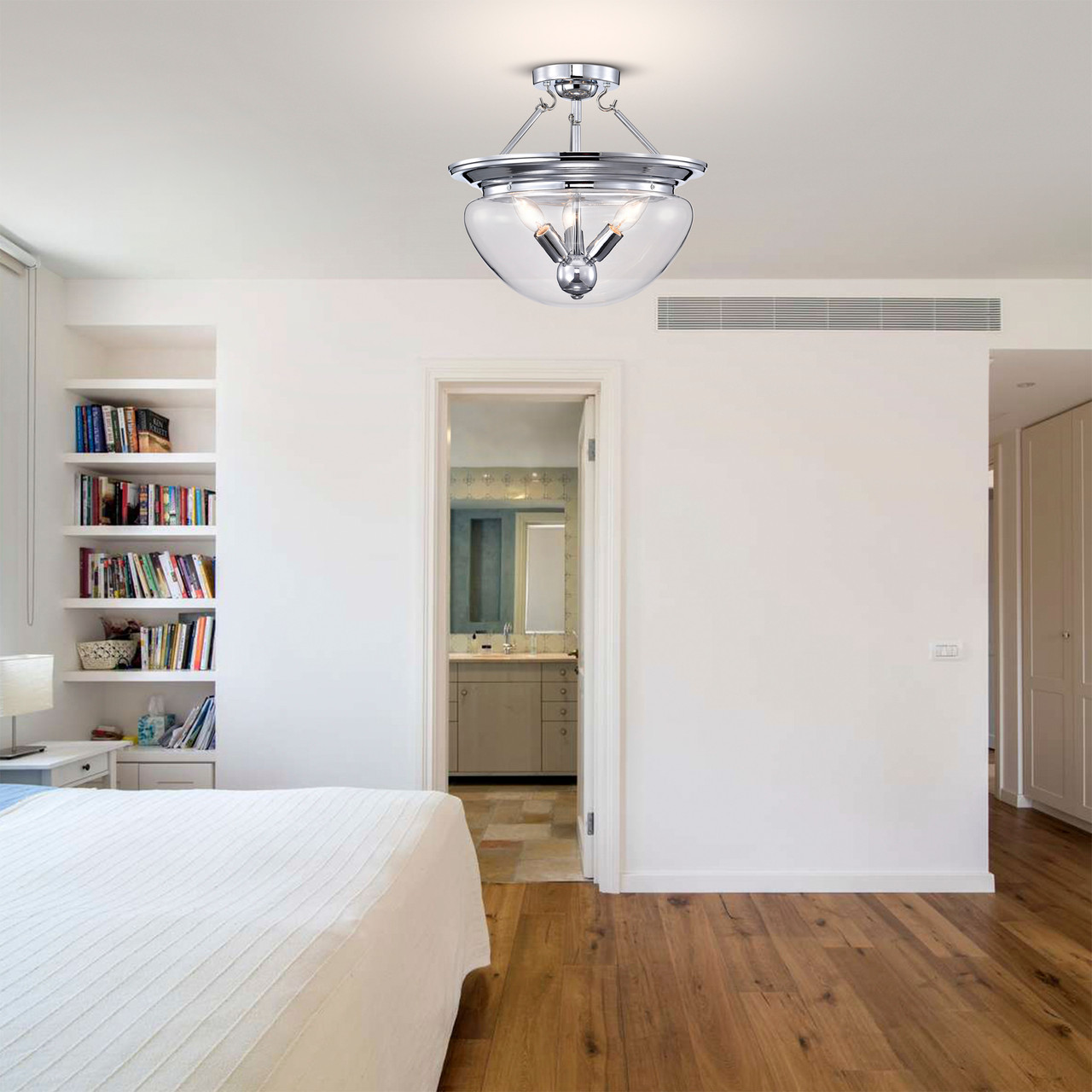 WAREHOUSE OF TIFFANY'S FC10004/3CH Latona 15 in. 3-Light Indoor Polished Chrome Finish Semi-Flush Mount Ceiling Light with Light Kit and Remote