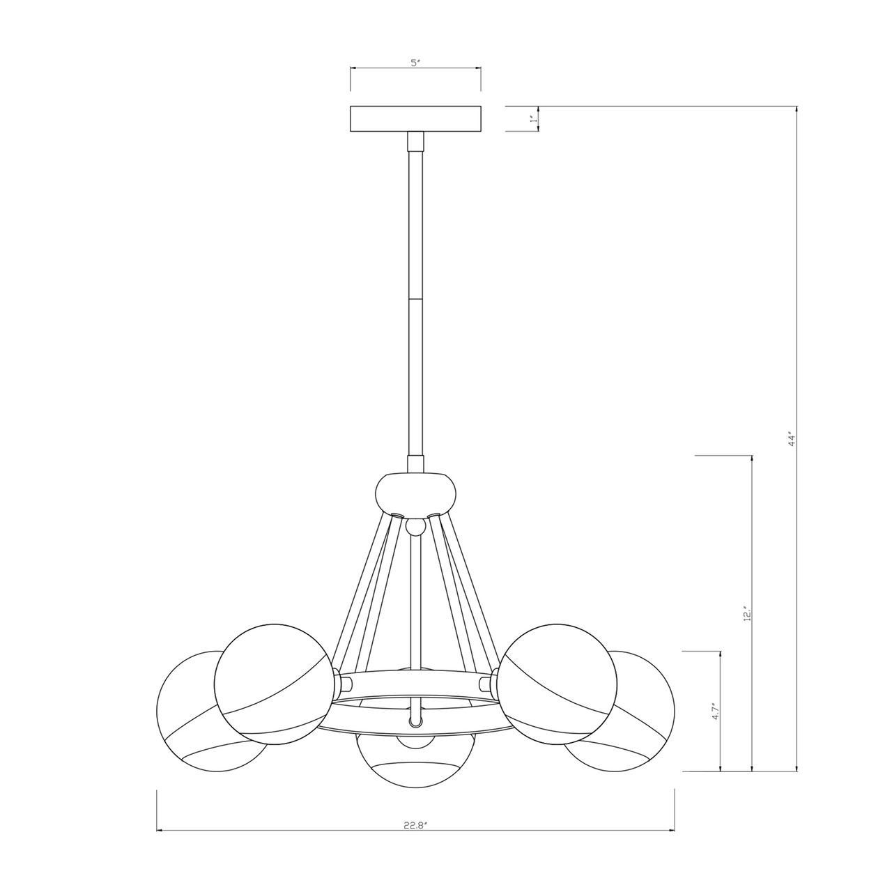 WAREHOUSE OF TIFFANY'S 2039/5BG Melite 23 in. 5-Light Indoor Matte Black and Satin Gold Finish Chandelier with Light Kit