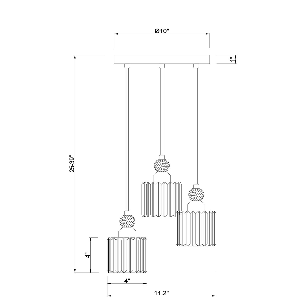WAREHOUSE OF TIFFANY'S 3001/3P Srai 11 in. 3-Light Indoor Matte Black and Brass Finish Chandelier with Light Kit