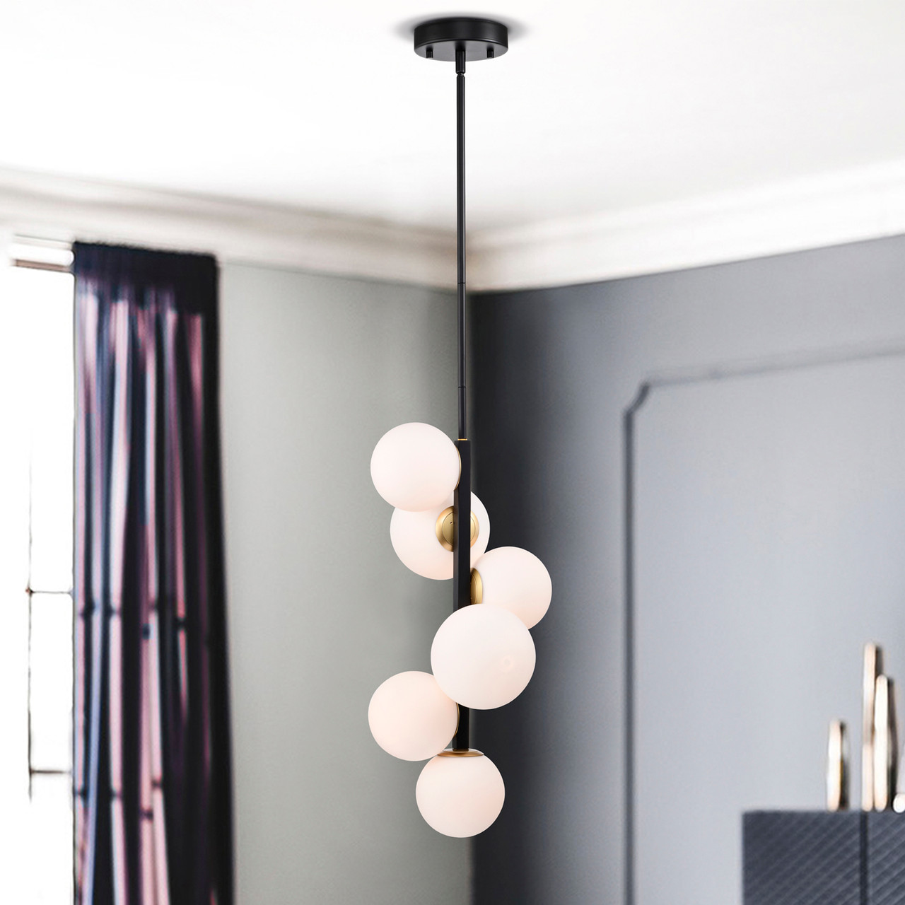 WAREHOUSE OF TIFFANY'S FD10021/6KB Tsukiko 11 in. 6-Light Indoor Matte Black Finish Chandelier with Light Kit