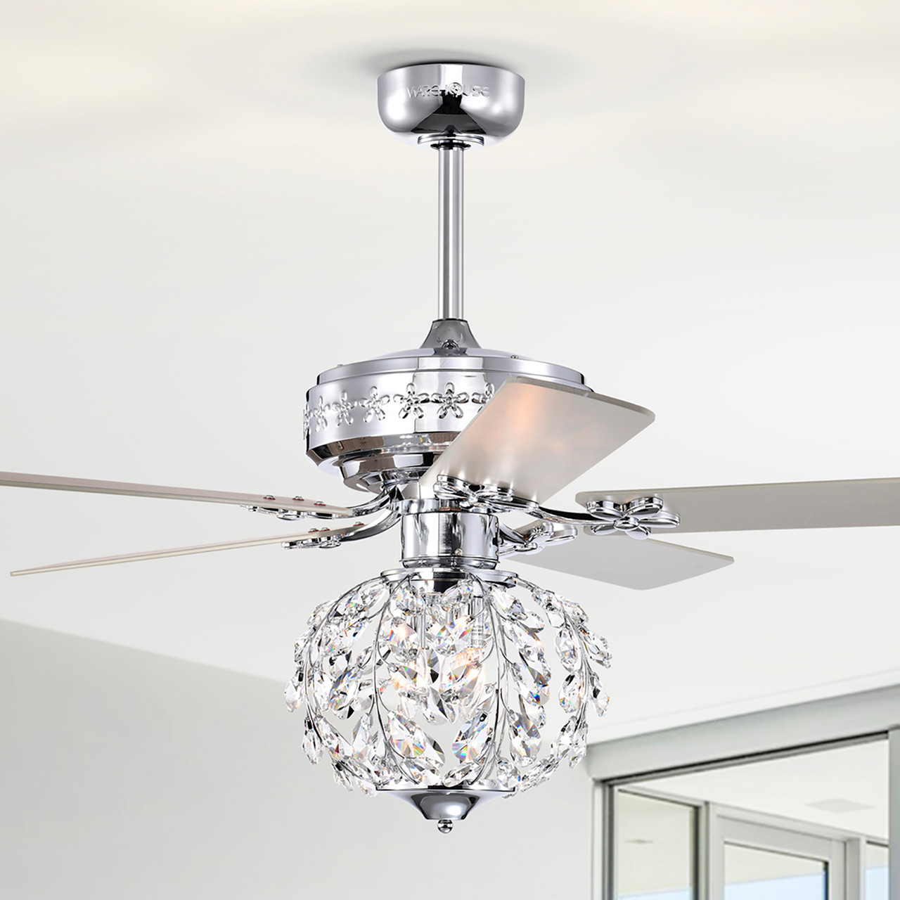 WAREHOUSE OF TIFFANY'S AY06Y06CR Wellas 52 in. 3-Light Indoor Polished Chrome Finish Ceiling Fan with Light Kit