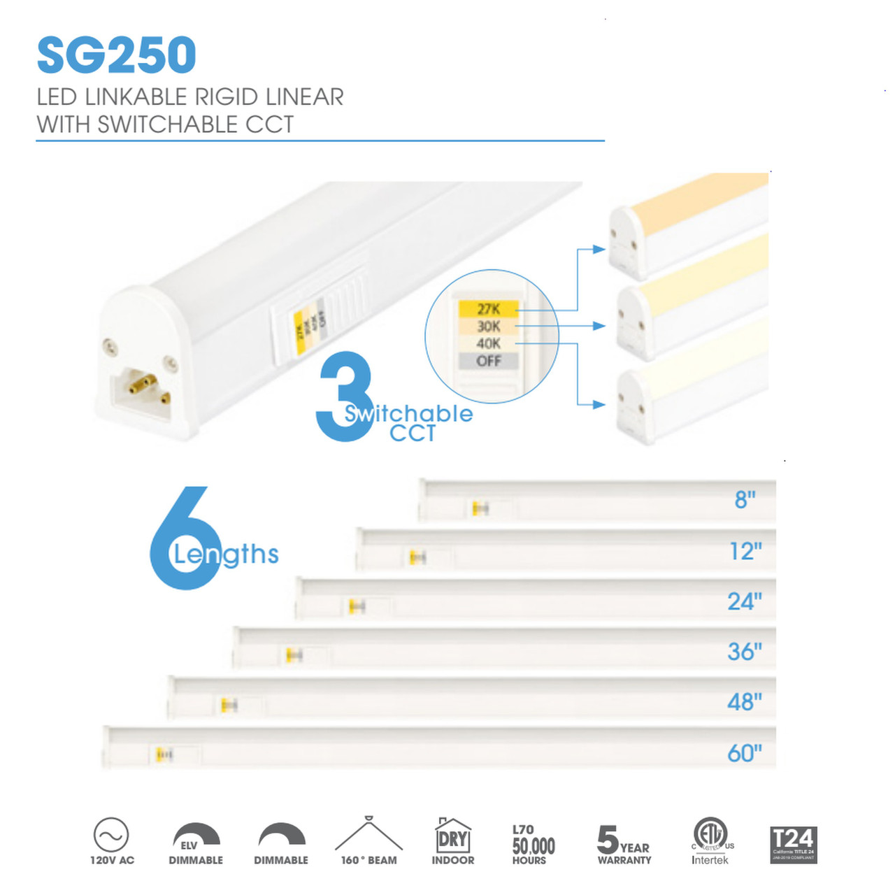 JESCO LIGHTING SG250-12-SWC-WH 12 Inch LED Linkable Rigid Linear with Adjustable Color Temperature