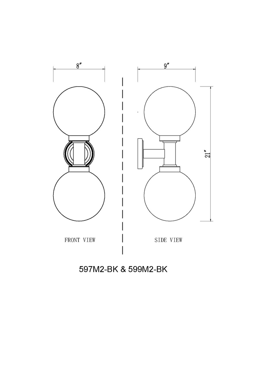 Z-LITE 597M2-BK 2 Light Outdoor Wall Sconce, Black