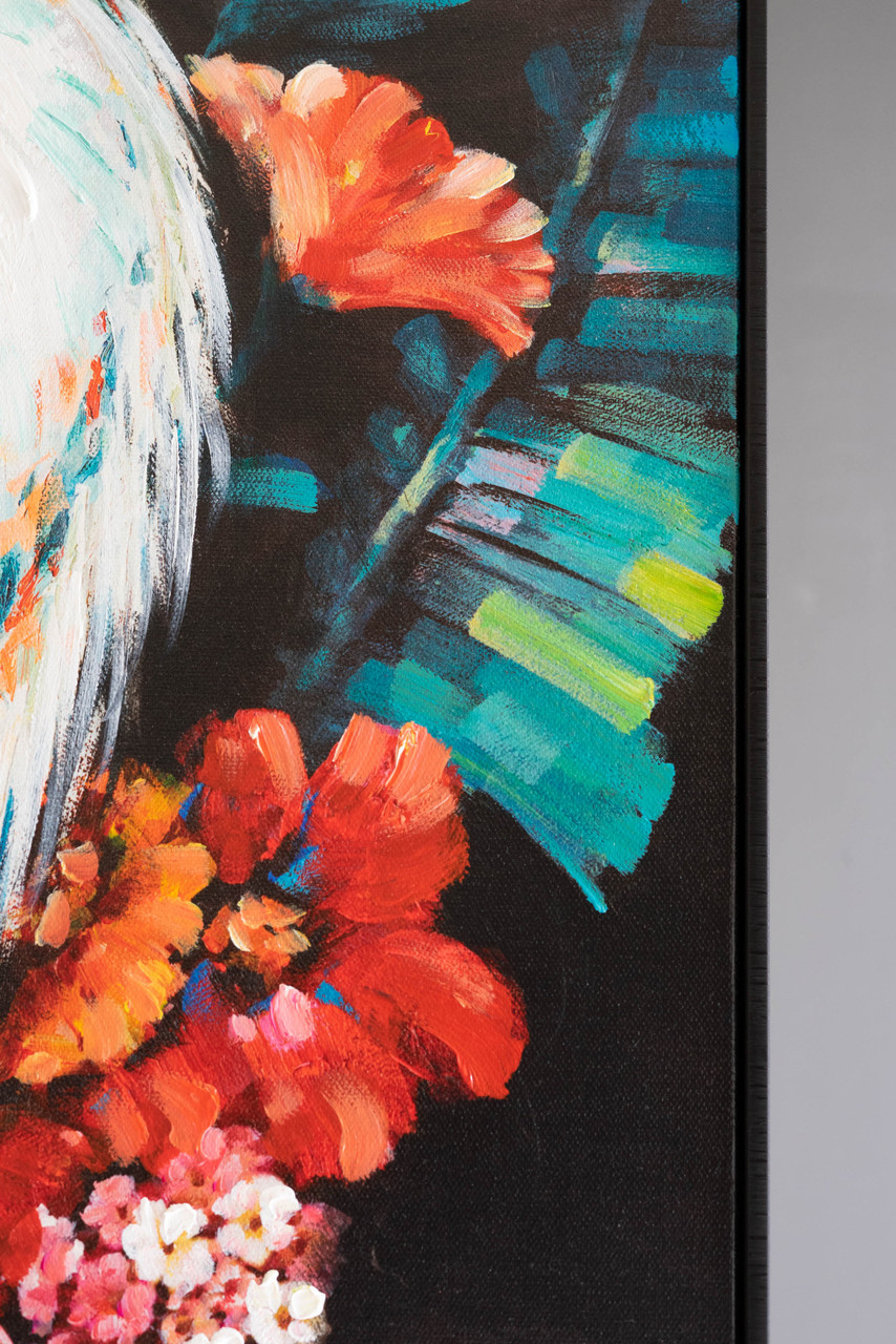 KALALOU CAR1721 Framed Oil Painting - Heron With Flowers