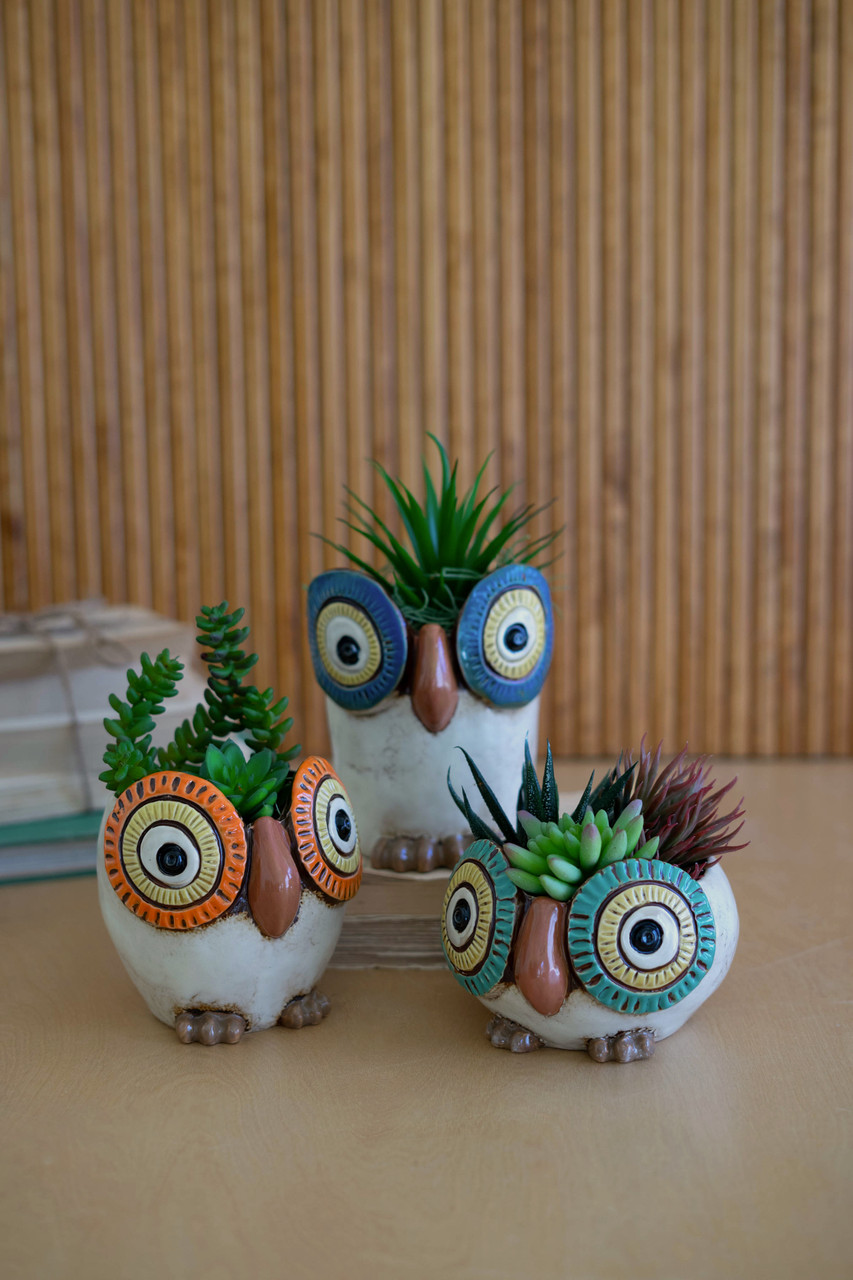 KALALOU CDV2209 Set Of Three Ceramic Owl Planters