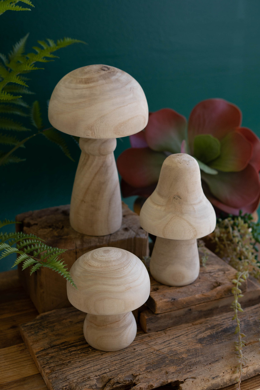 KALALOU CFAN1133 Set Of Three Natural Wooden Mushrooms