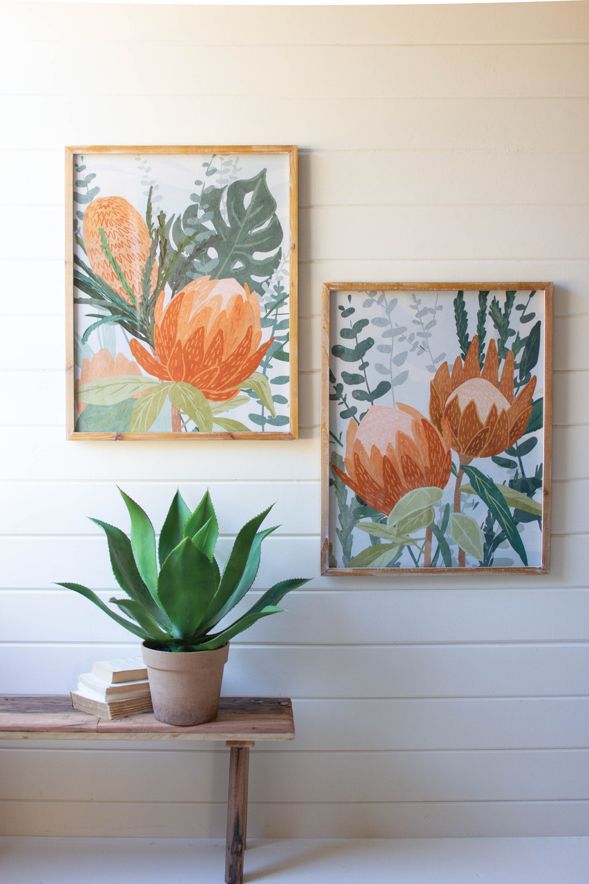 KALALOU CHH1480 Set Of Two Framed Prints Under Glass - Protea