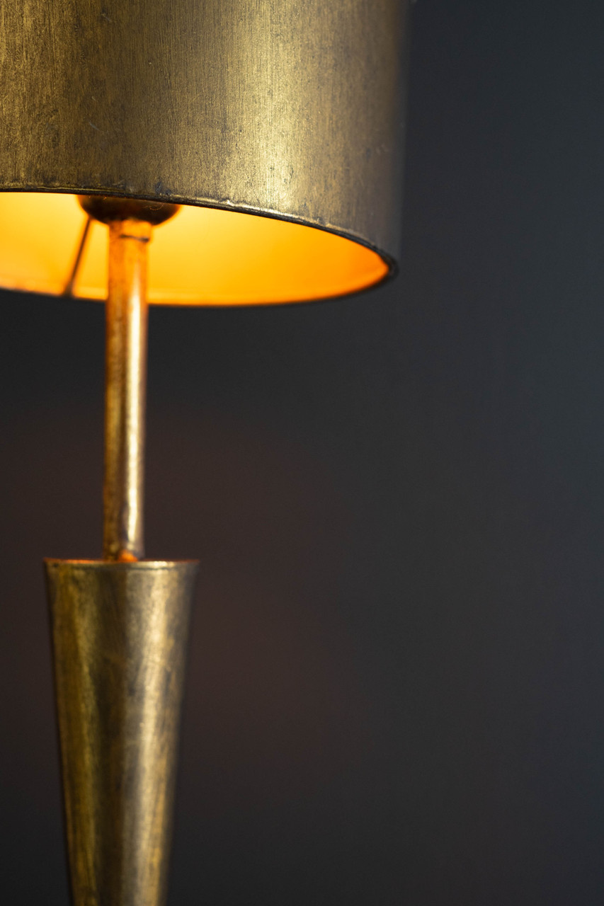 KALALOU CLL2802 Antique Gold Floor Lamp With Metal Barrel Shade
