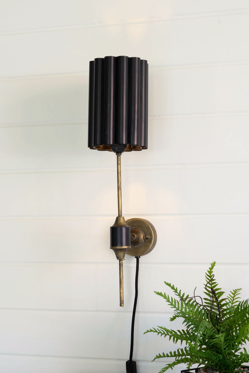 KALALOU CLL2806 Antique Gold Wall Lamp With Fluted Black Metal Shade