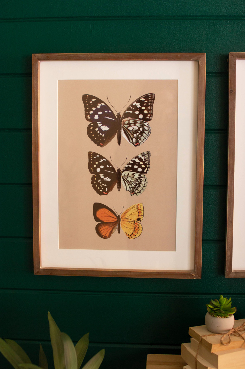 KALALOU CMK1196 Set Of Two Framed Butterfly Prints Under Glass