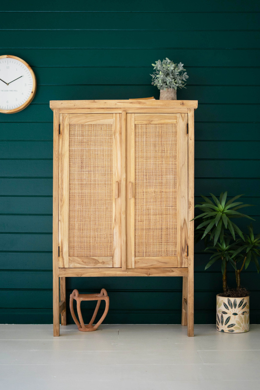 KALALOU DAM1008 Large Two Door Wooden Cabinet With  Woven Cane Detail