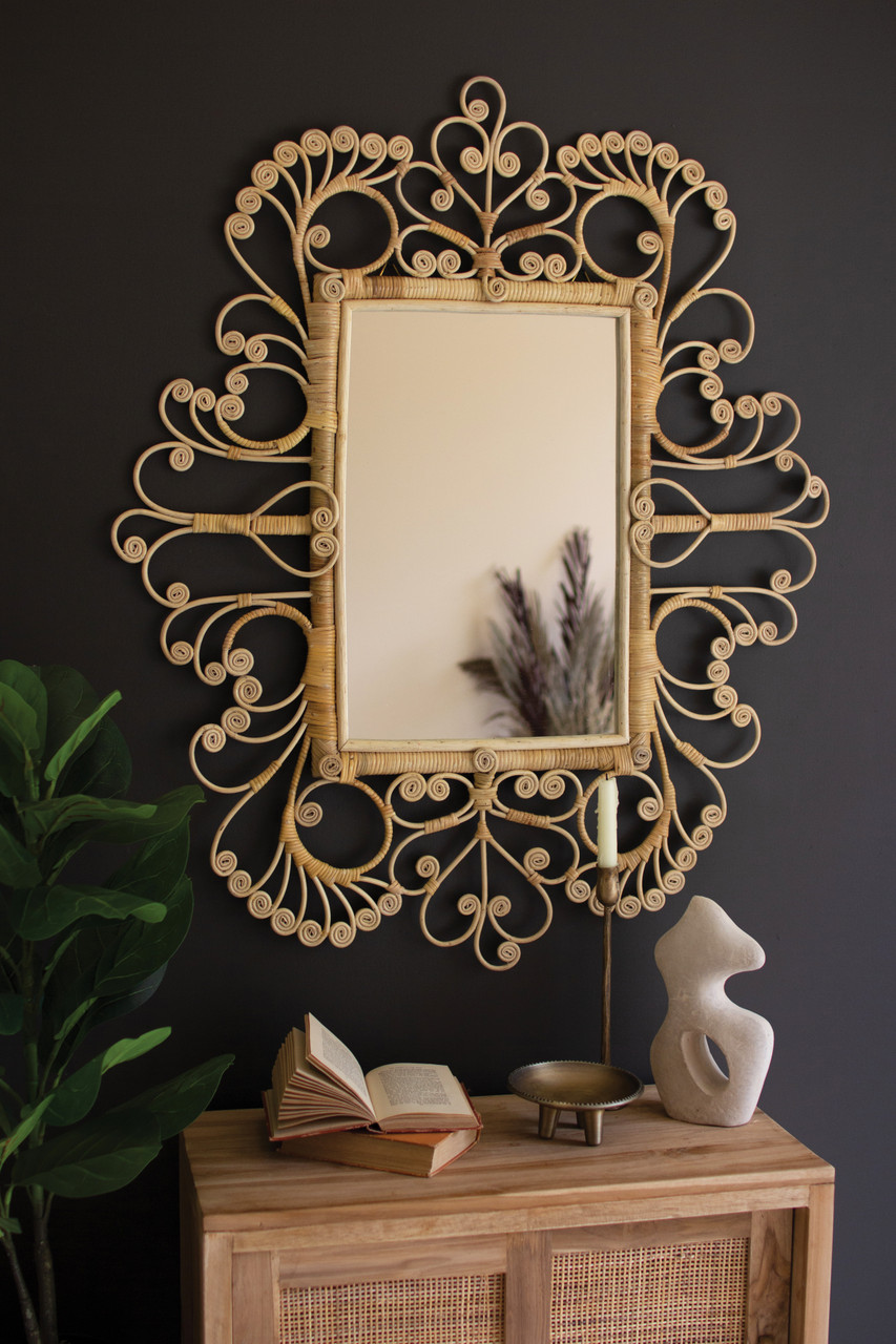 KALALOU DBA1005 Ornate Rattan Framed Mirror