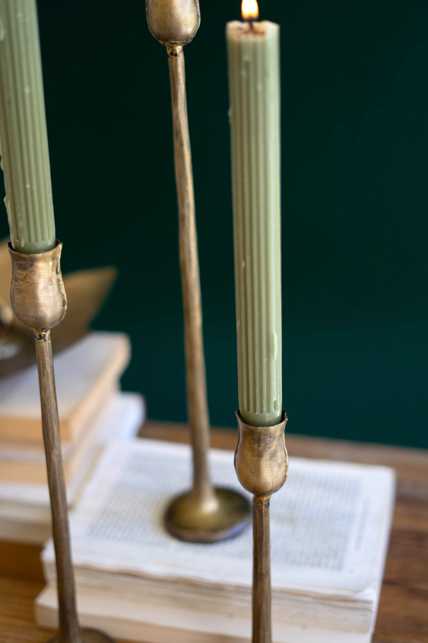 KALALOU NDE1484 Set Of Three Metal Taper Candle Holders - Antique Brass #1