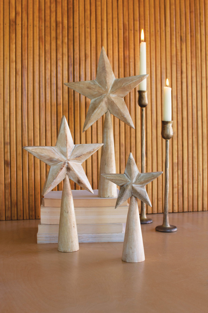 KALALOU NNV1181 Set Of Three Wooden Table Top Stars - Whitewash