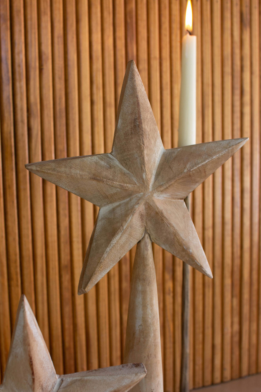 KALALOU NNV1181 Set Of Three Wooden Table Top Stars - Whitewash