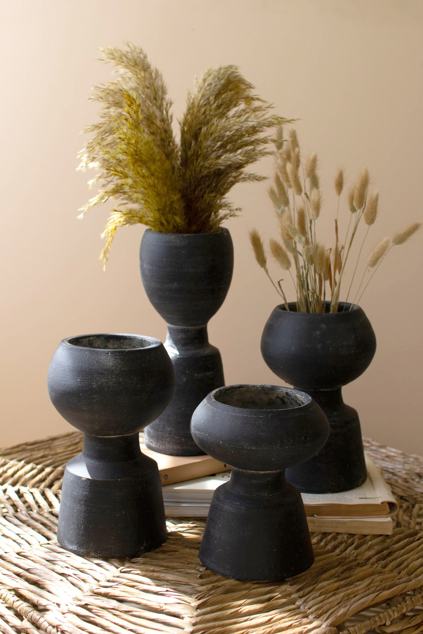 KALALOU H4263 Set Of Four Black Clay Vases