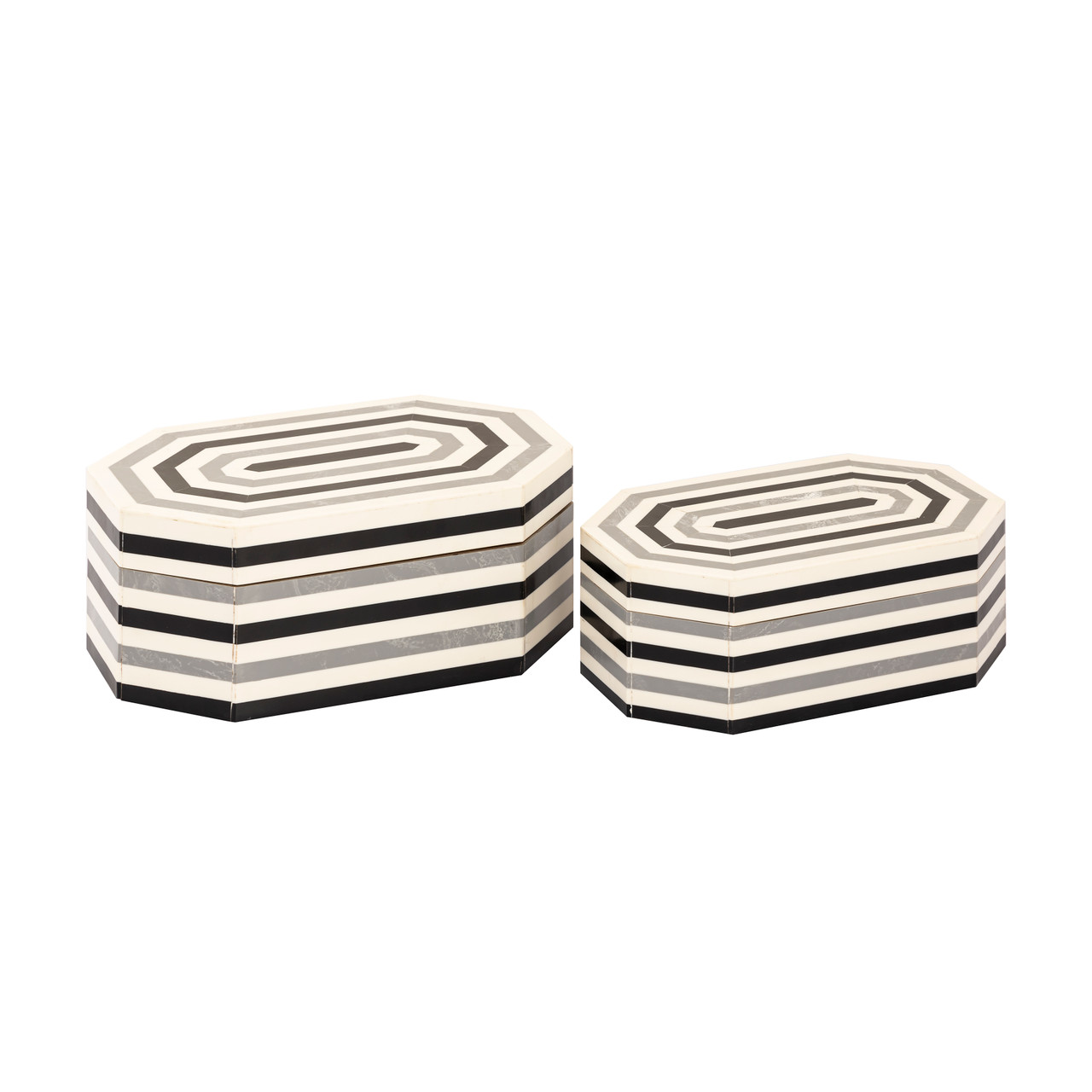 ELK HOME H0807-9768/S2 Octagonal Striped Box - Set of 2 White