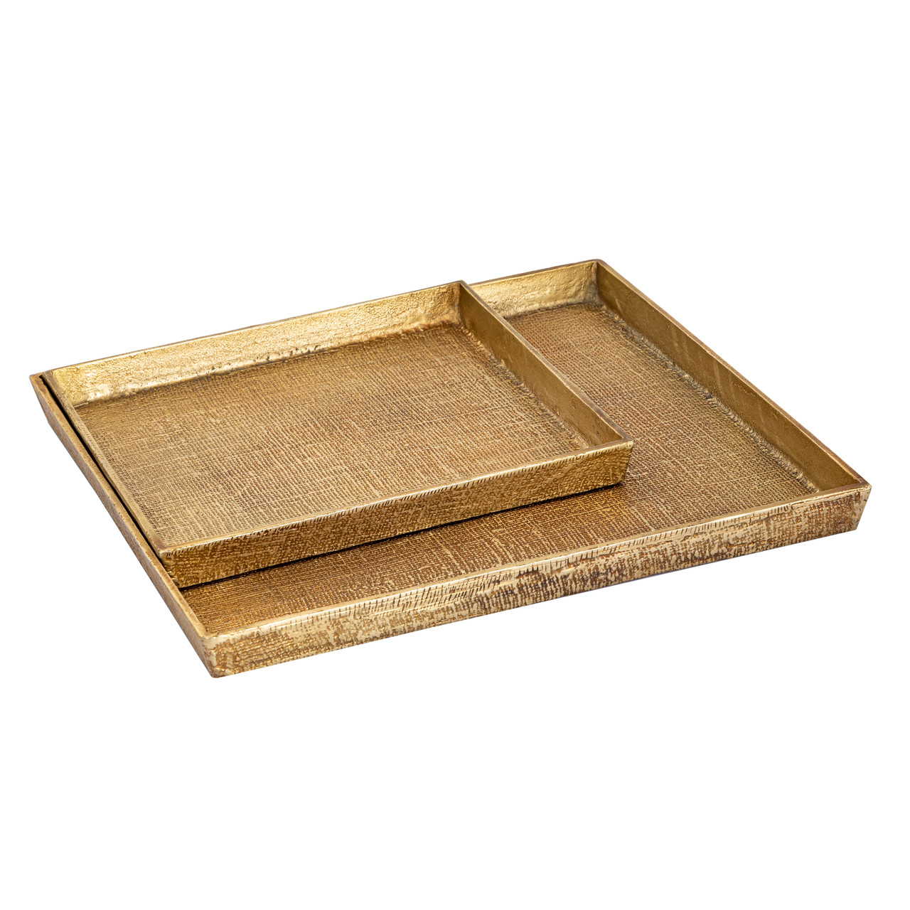 ELK HOME H0807-10664/S2 Square Linen Texture Tray - Set of 2 Brass
