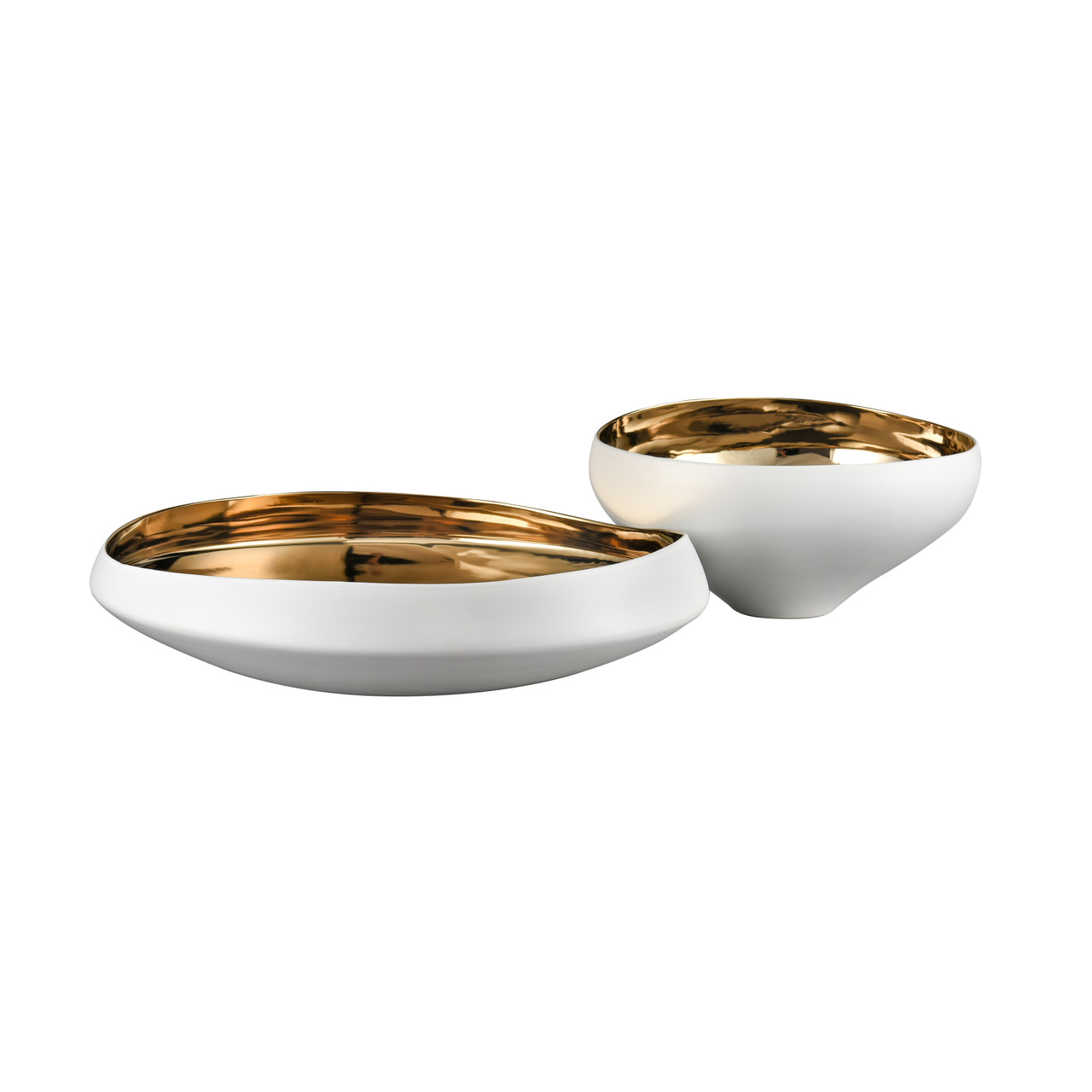 ELK HOME H0017-9746 Greer Bowl - Low White and Gold Glazed