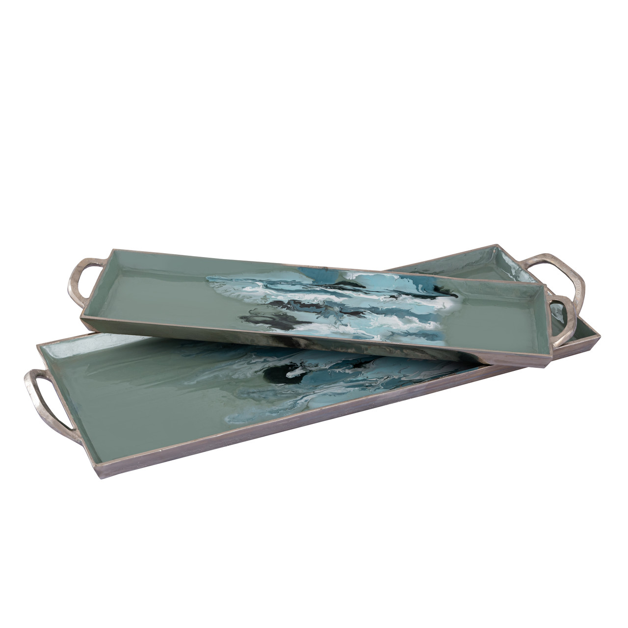 ELK HOME S0807-11355/S2 Spindrift Tray - Set of 2 Seafoam Green Enamel