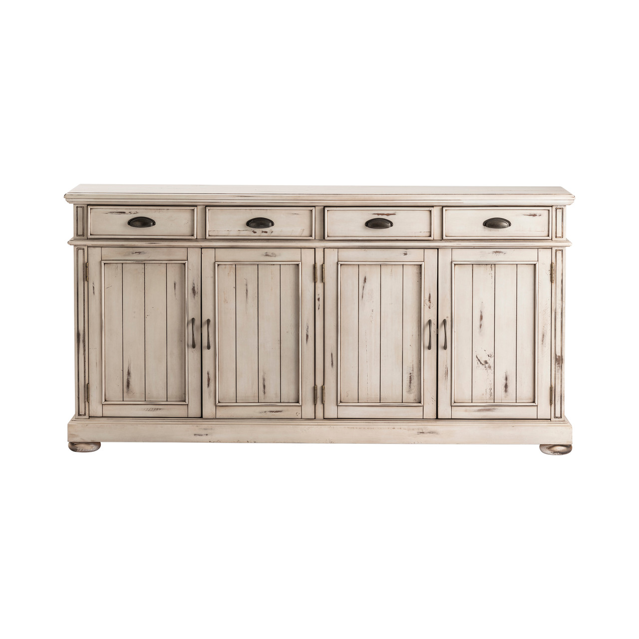 CRESTVIEW COLLECTION CVFVR8056 Hawthorne Estate 4 Drawer / 4 Door Wood Sideboard Distressed White Finish