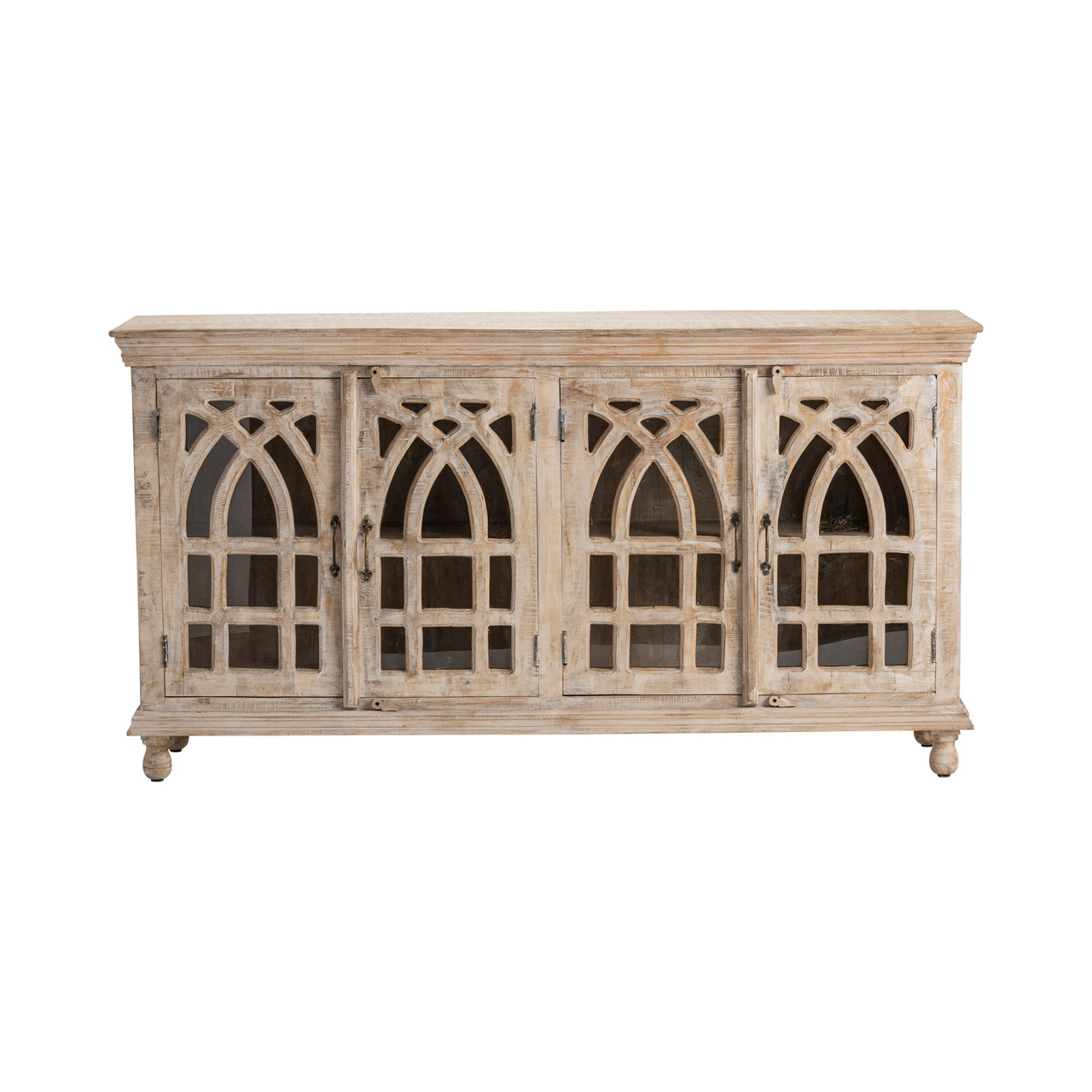 CRESTVIEW COLLECTION CVFNR320 BENGAL MANOR LIGHT MANGO WOOD CATHEDRAL DESIGN 4 DOOR SIDEBOARD