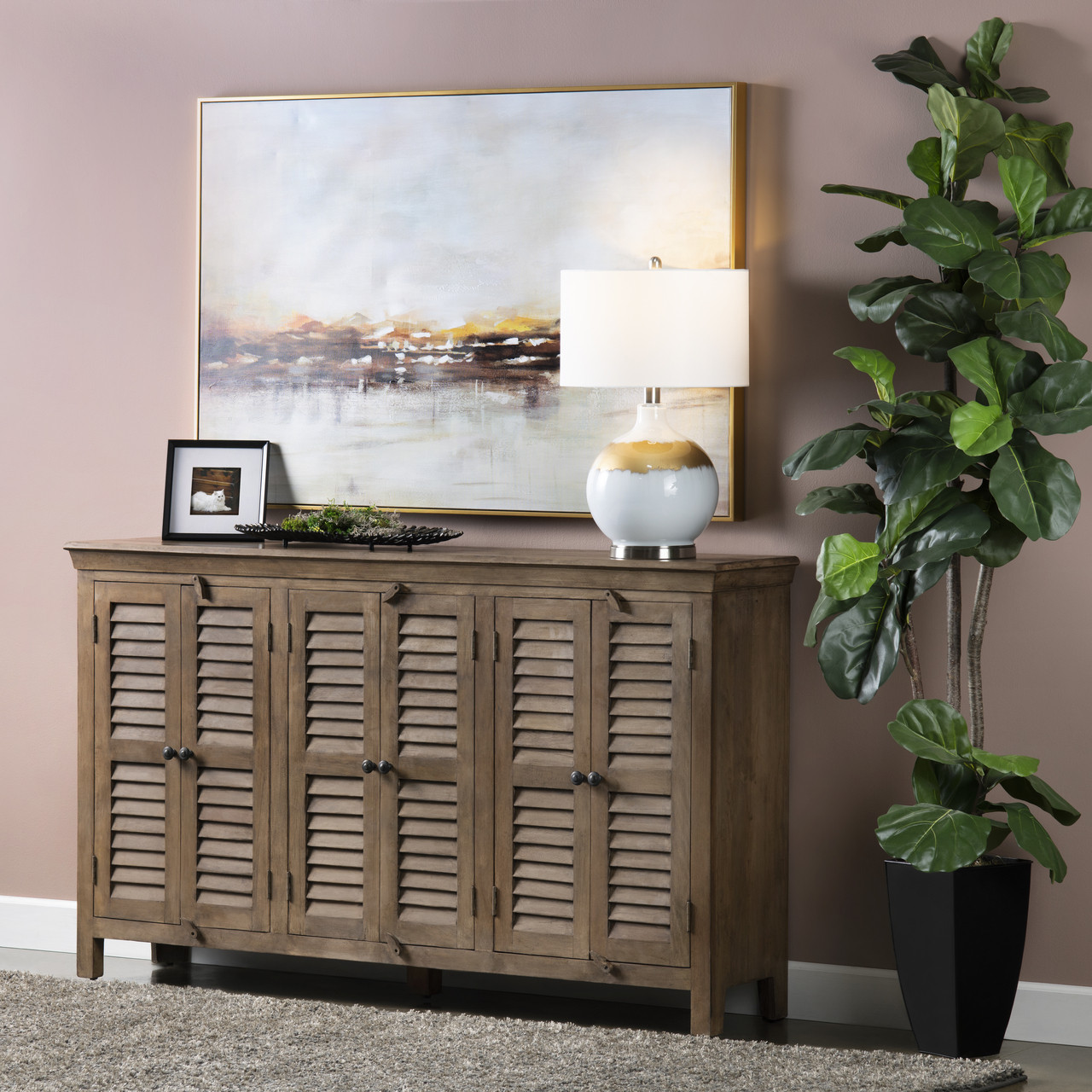 CRESTVIEW COLLECTION CVFNR305 Bengal Manor Mango Wood Grey 6 Door Sideboard