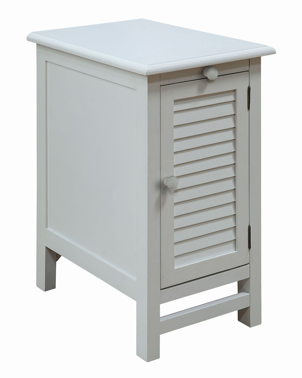 CRESTVIEW COLLECTION CVFZR1738 Cape May Cottage White Shutter Door and 1 Pull Shelf Chairside Table