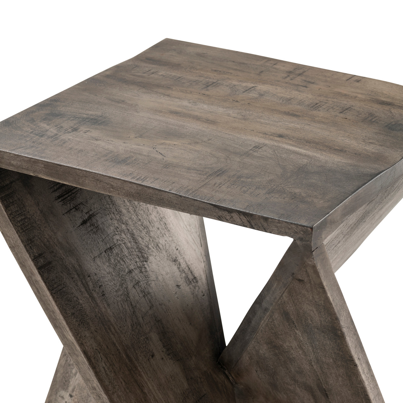 CRESTVIEW COLLECTION CVFNR708 Bengal Manor Mango Wood Grey Twist Square End Table