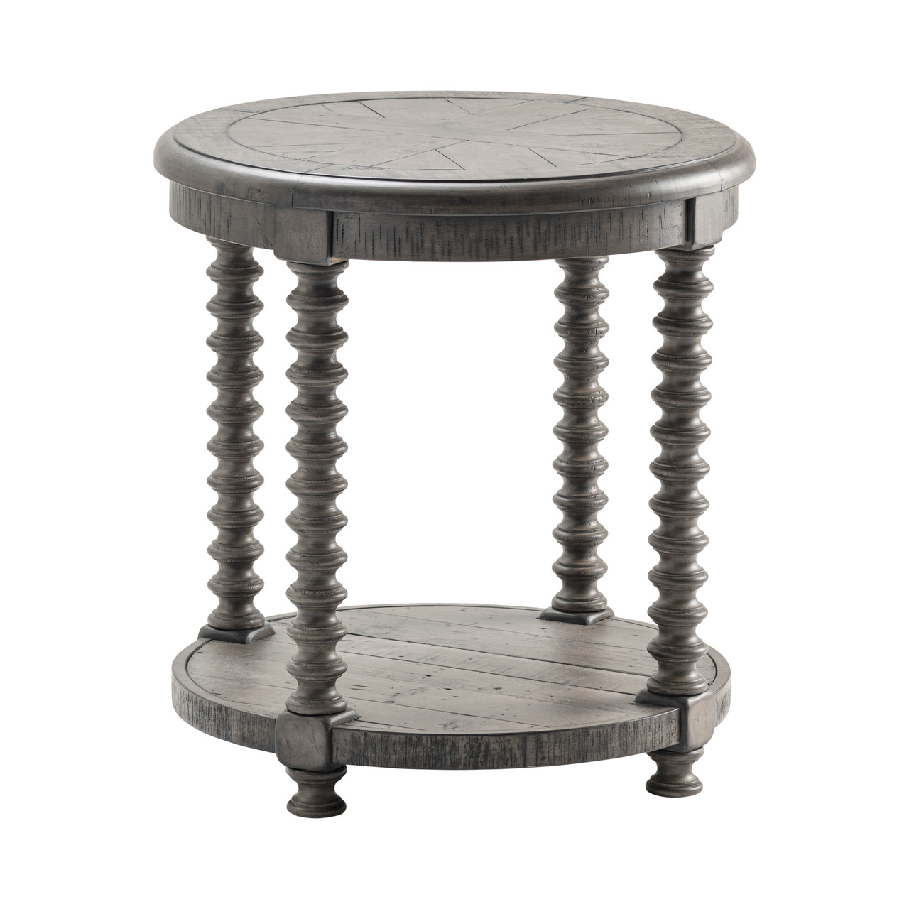 CRESTVIEW COLLECTION CVFVR8034 Pembroke Plantation Recycled Pine Distressed Grey Turned Leg Round End Table