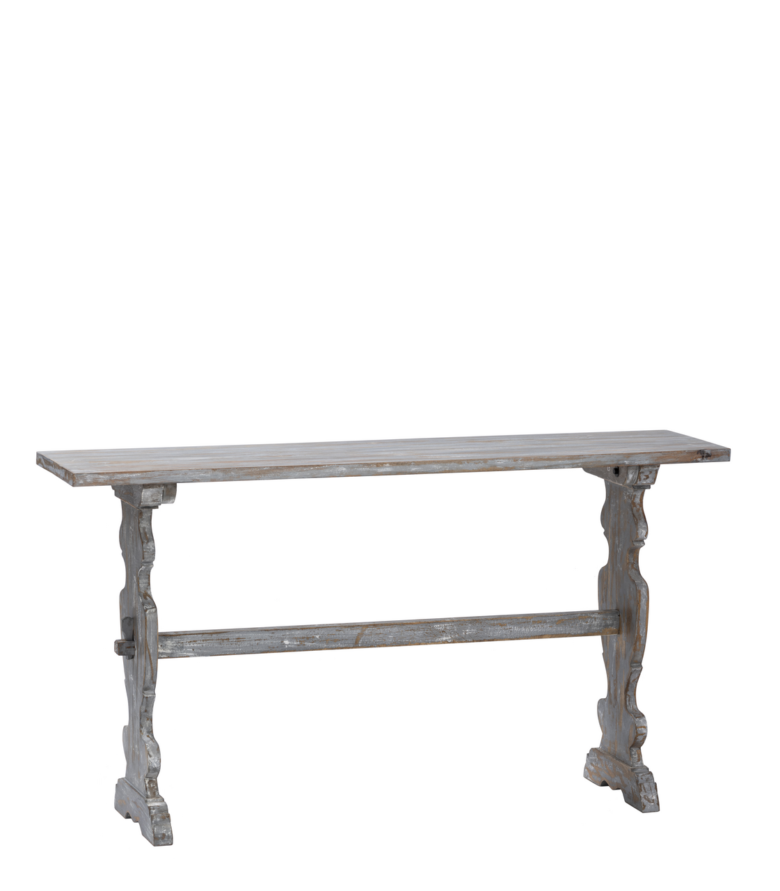 CRESTVIEW COLLECTION CVFNR652 Bengal Manor Mango Wood Carved Leg Console Table Heavily Distressed Grey Finish