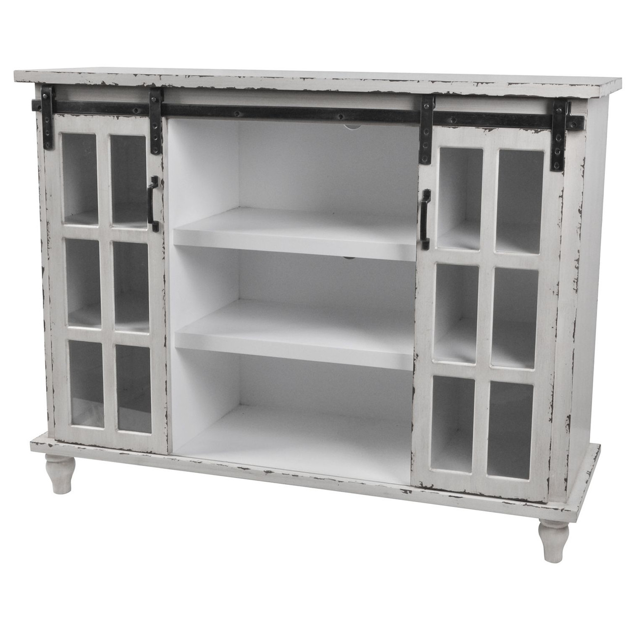 CRESTVIEW COLLECTION CVFZR3519 Magnolia Antique White Sliding 2 Door Console