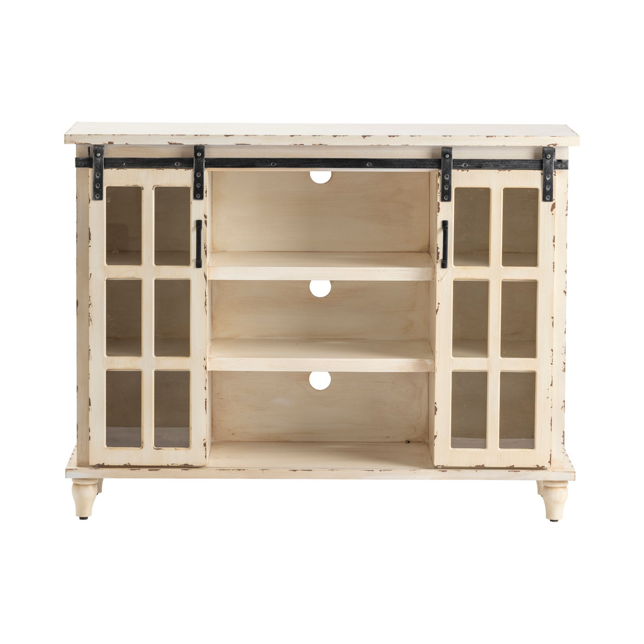 CRESTVIEW COLLECTION CVFZR3519 Magnolia Antique White Sliding 2 Door Console