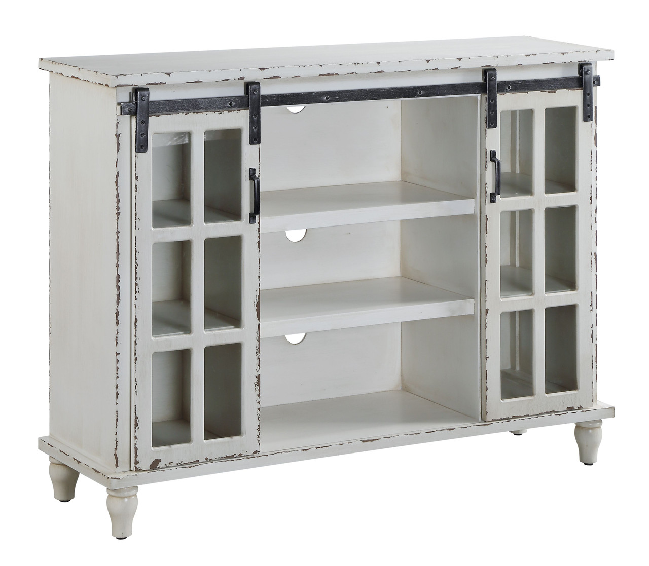 CRESTVIEW COLLECTION CVFZR3519 Magnolia Antique White Sliding 2 Door Console