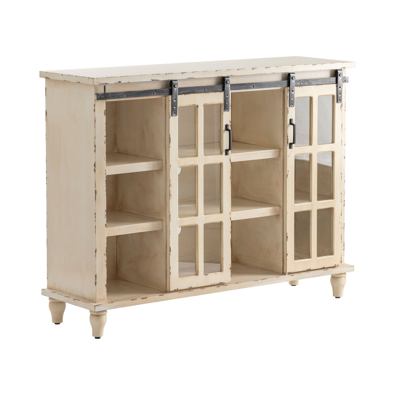 CRESTVIEW COLLECTION CVFZR3519 Magnolia Antique White Sliding 2 Door Console