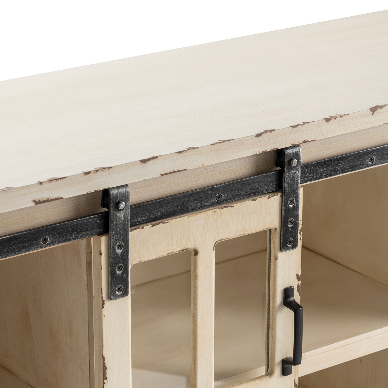 CRESTVIEW COLLECTION CVFZR3519 Magnolia Antique White Sliding 2 Door Console