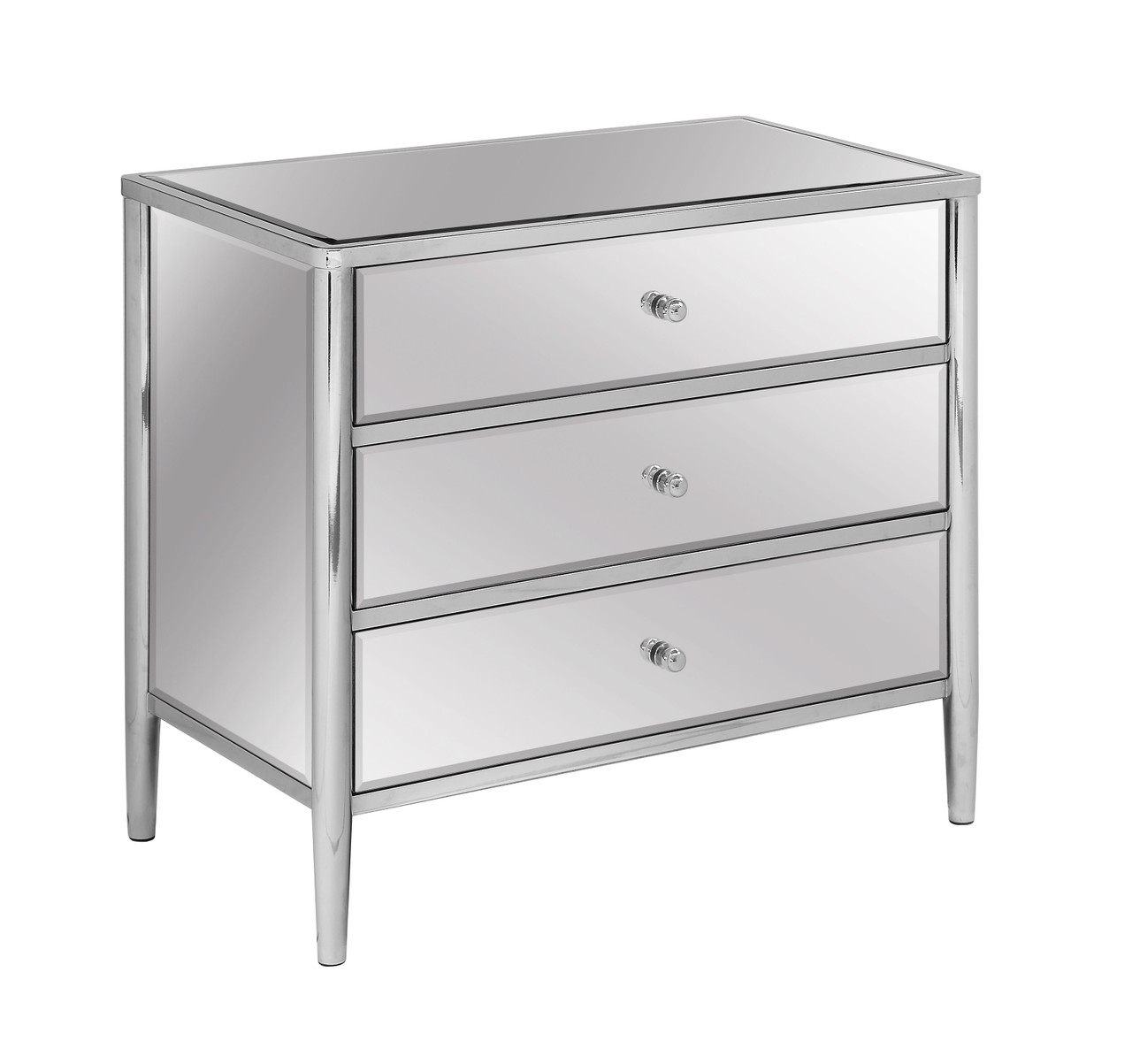 CRESTVIEW COLLECTION CVFZR1689 HOLLYWOOD NICKEL AND MIRROR 3 DRAWER CHEST