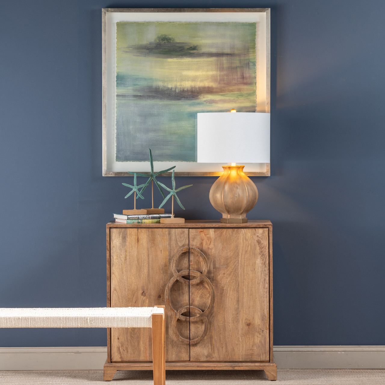 CRESTVIEW COLLECTION CVFNR661 Bengal Manor Mango Wood 2 Door 3 Ring Hardware Cabinet